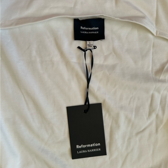 Reformation x Laura Harrier Christy Knit Open Back TShirt Mini Dress Ivory L NWT - Picture 12 of 16